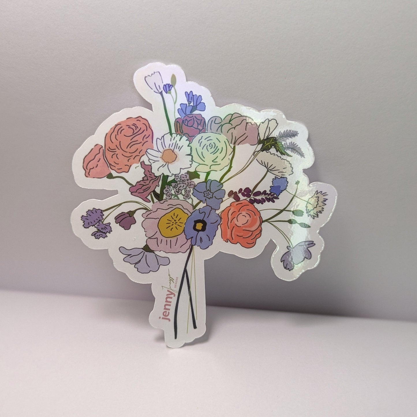 FLOWER BOUQUET WATERPROOF VINYL STICKER, 3"