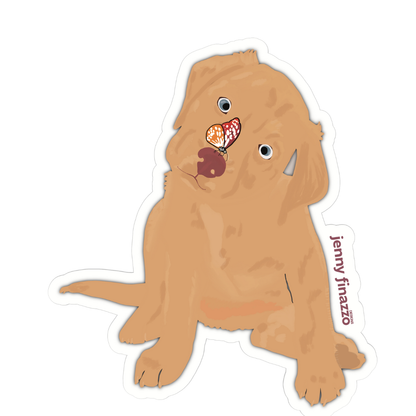 GOLDEN RETRIEVER PUPPY WITH BUTTERFLY VINYL STICKER- 3"
