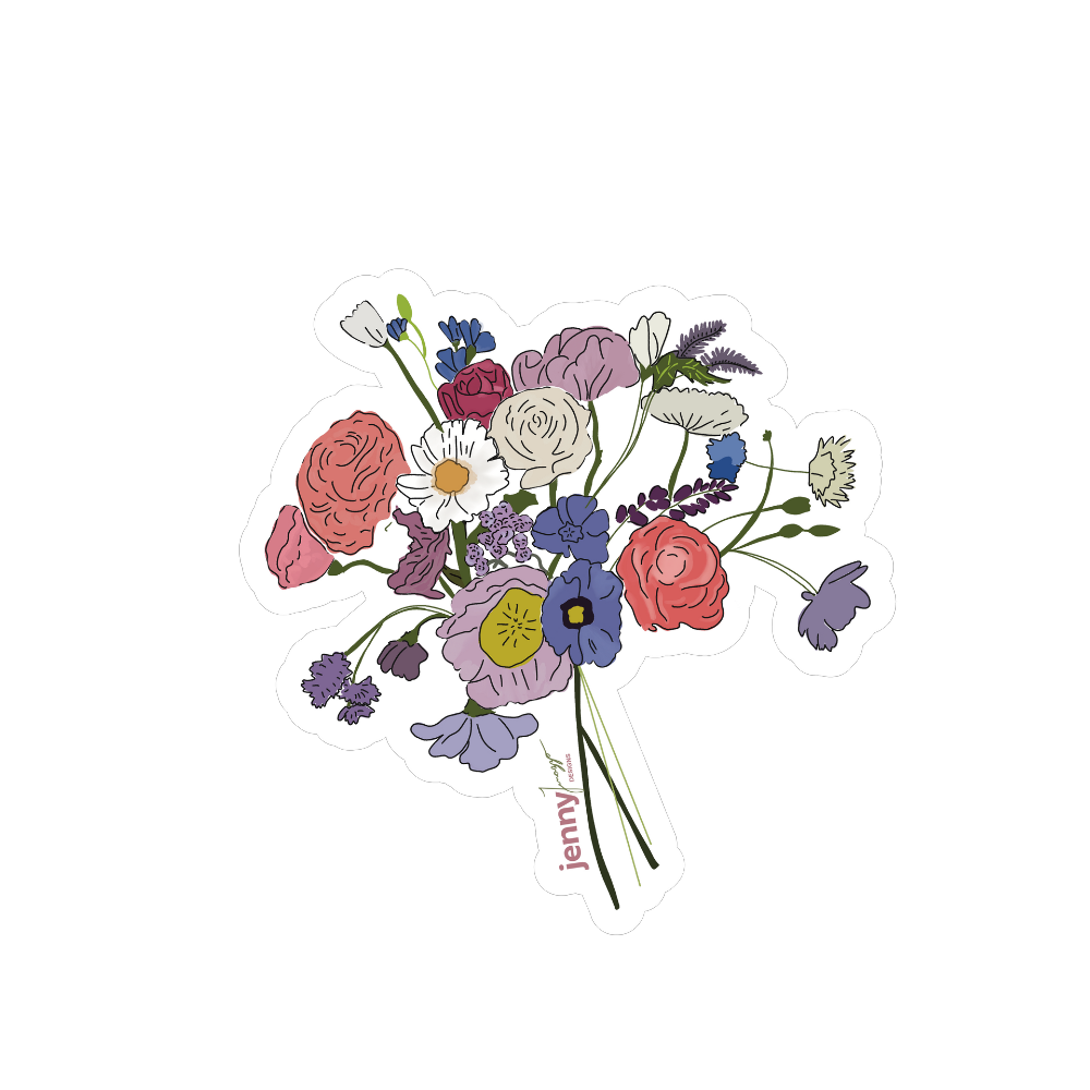 FLOWER BOUQUET WATERPROOF VINYL STICKER, 3"
