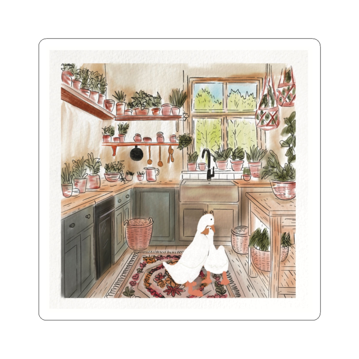 COZY KITCHEN DUCK VINYL SQUARE STICKER– 3”