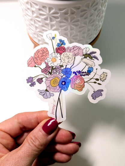FLOWER BOUQUET WATERPROOF VINYL STICKER, 3"